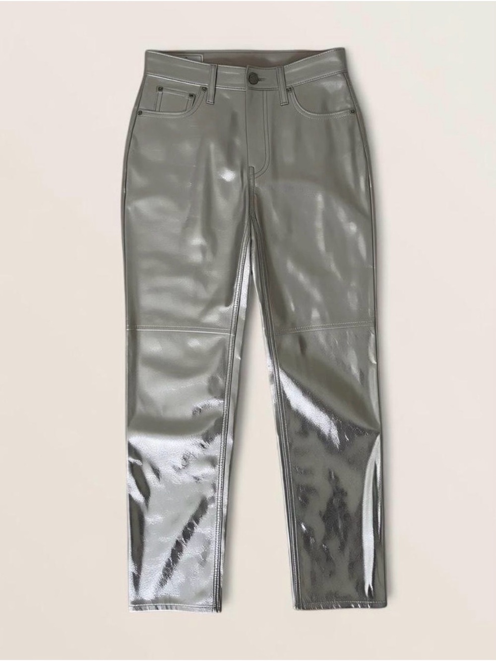 GAP Straight-Leg Coated Faux-Leather Pants in Metallic Silver